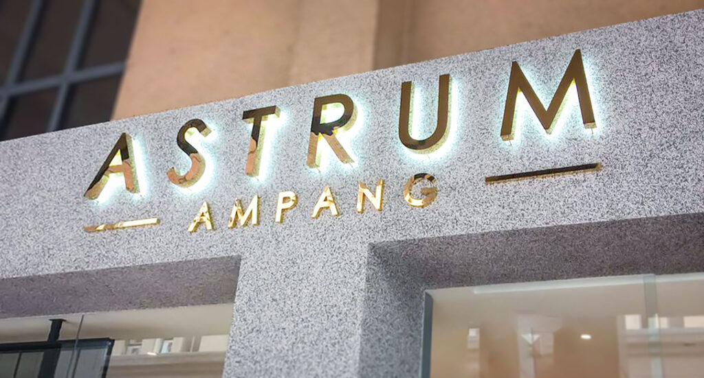 Astrum-Ampang- Mirror Gold Backlit Signage