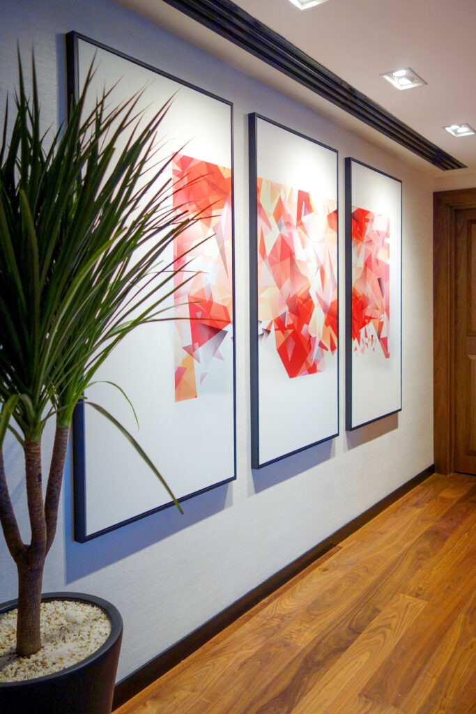3-pc Modern Looking Red Motive Canvas Prints with Black Frame at Renaissance-KL_Executive-Club-Lounge Entrance