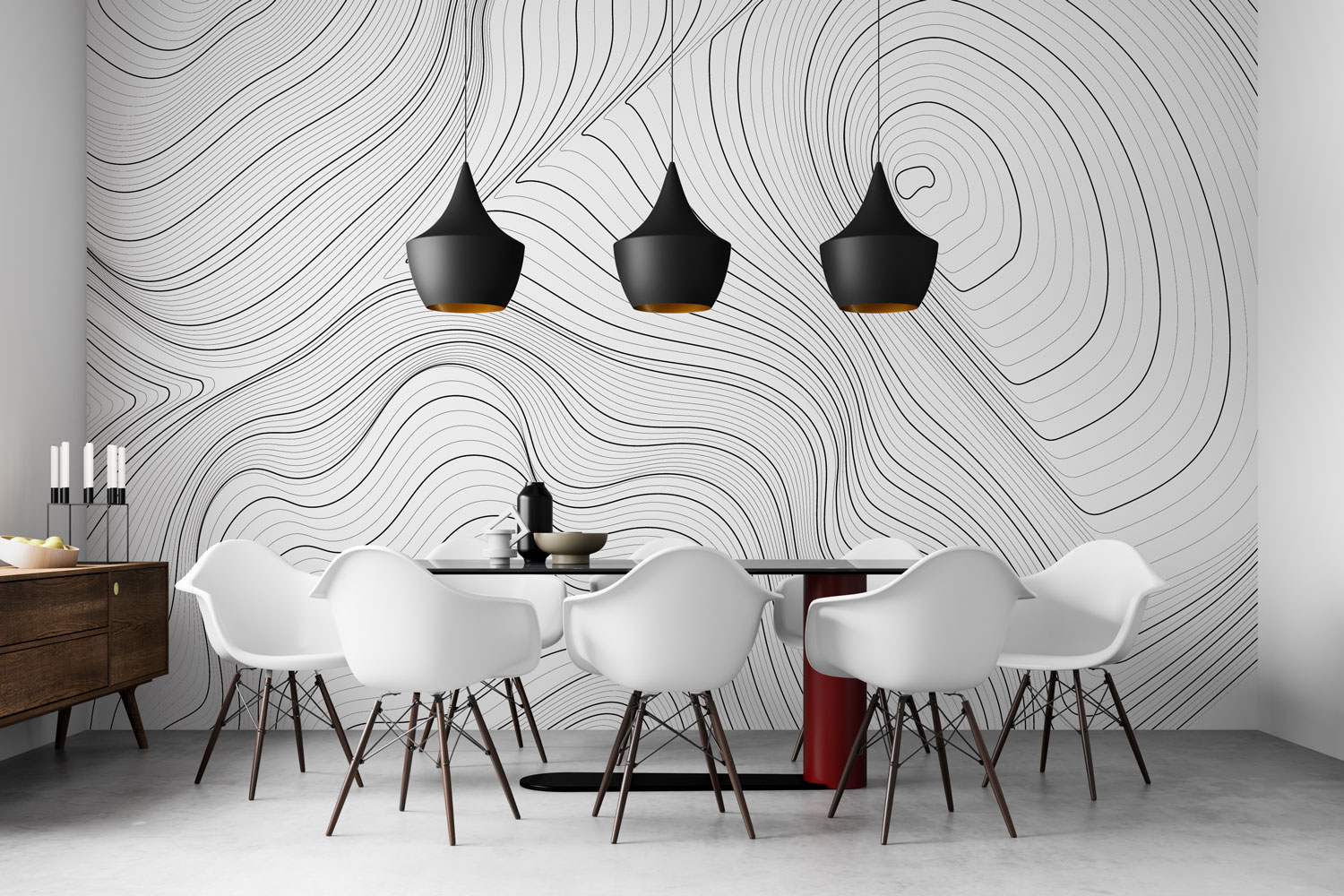 Abstract Line-Art Wallpaper in a dining hall